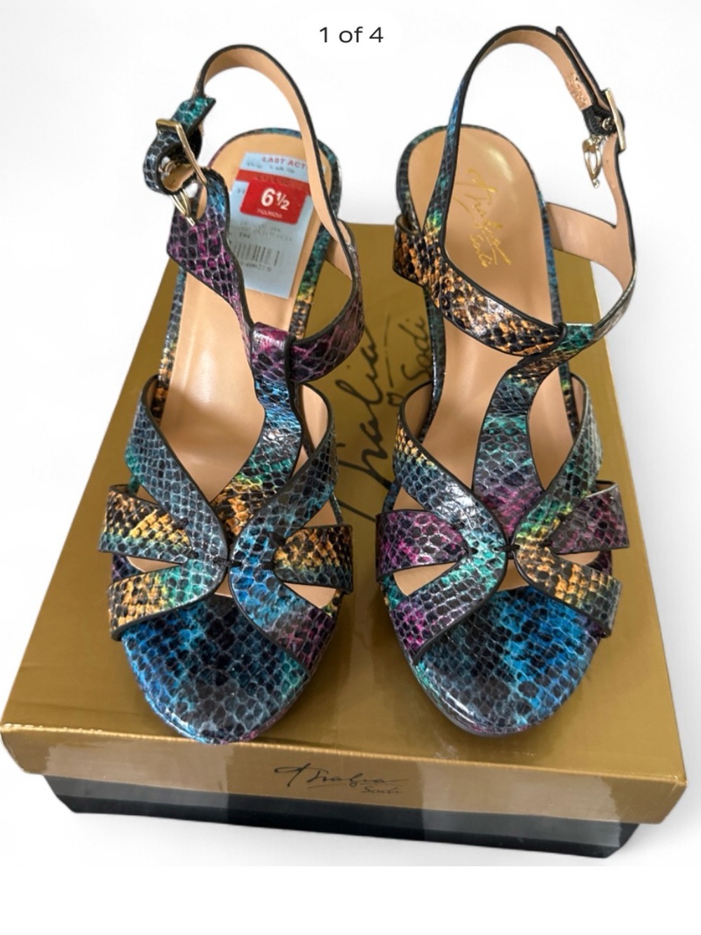 Thalia Sodi Multicolor Snake-Print Slingback Heels - Blue, Green, Pink, Gold